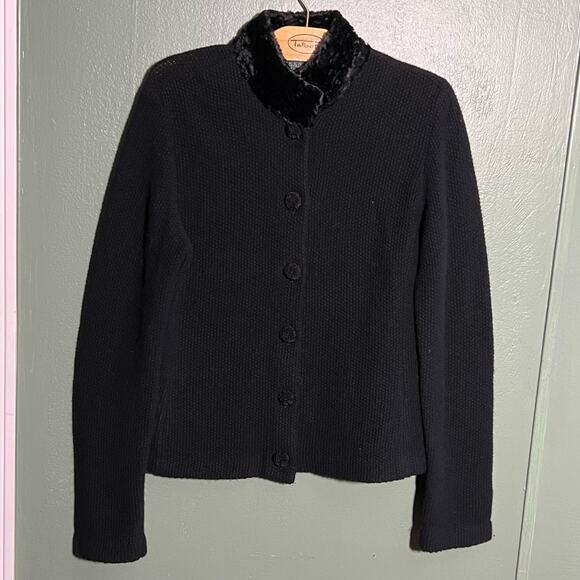 Ralph Lauren Petite Cardigan PM Black Fur Collar - Picture 1 of 5